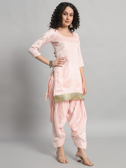 Adaa Bazaar Women's Readymade Patiala Suit (Baby Pink) with Dupatta