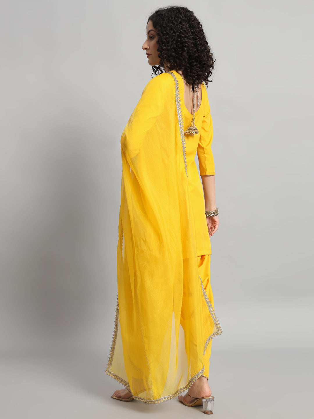 Adaa Bazaar Women's Readymade Patiala Suit (Yellow) With Dupatta