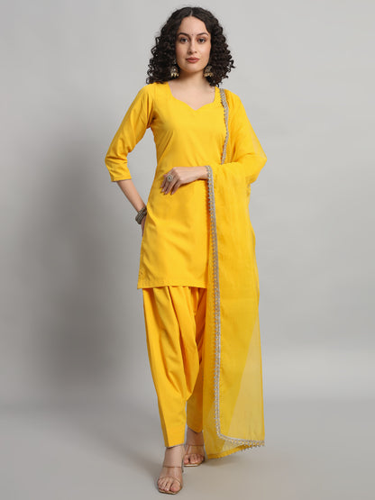 Adaa Bazaar Women's Readymade Patiala Suit (Yellow) With Dupatta