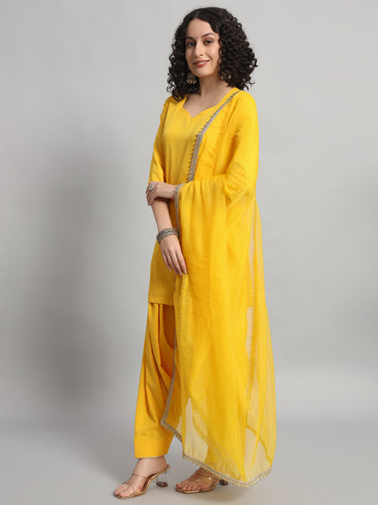 Adaa Bazaar Women's Readymade Patiala Suit (Yellow) With Dupatta