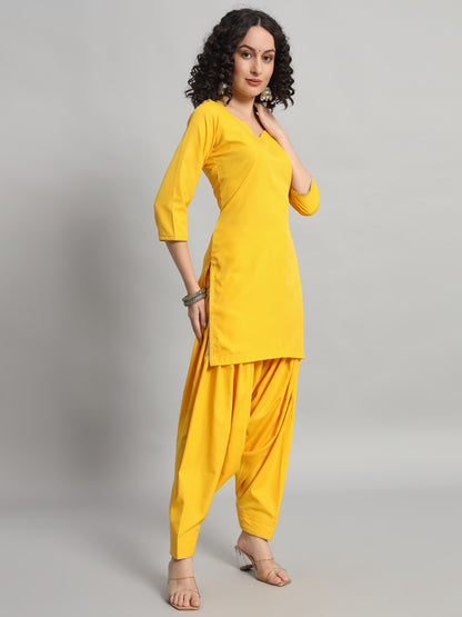 Adaa Bazaar Women's Readymade Patiala Suit (Yellow) With Dupatta