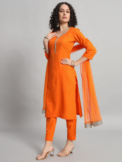 Adaa Bazaar Women's Readymade Suit (Orange) With Dupatta