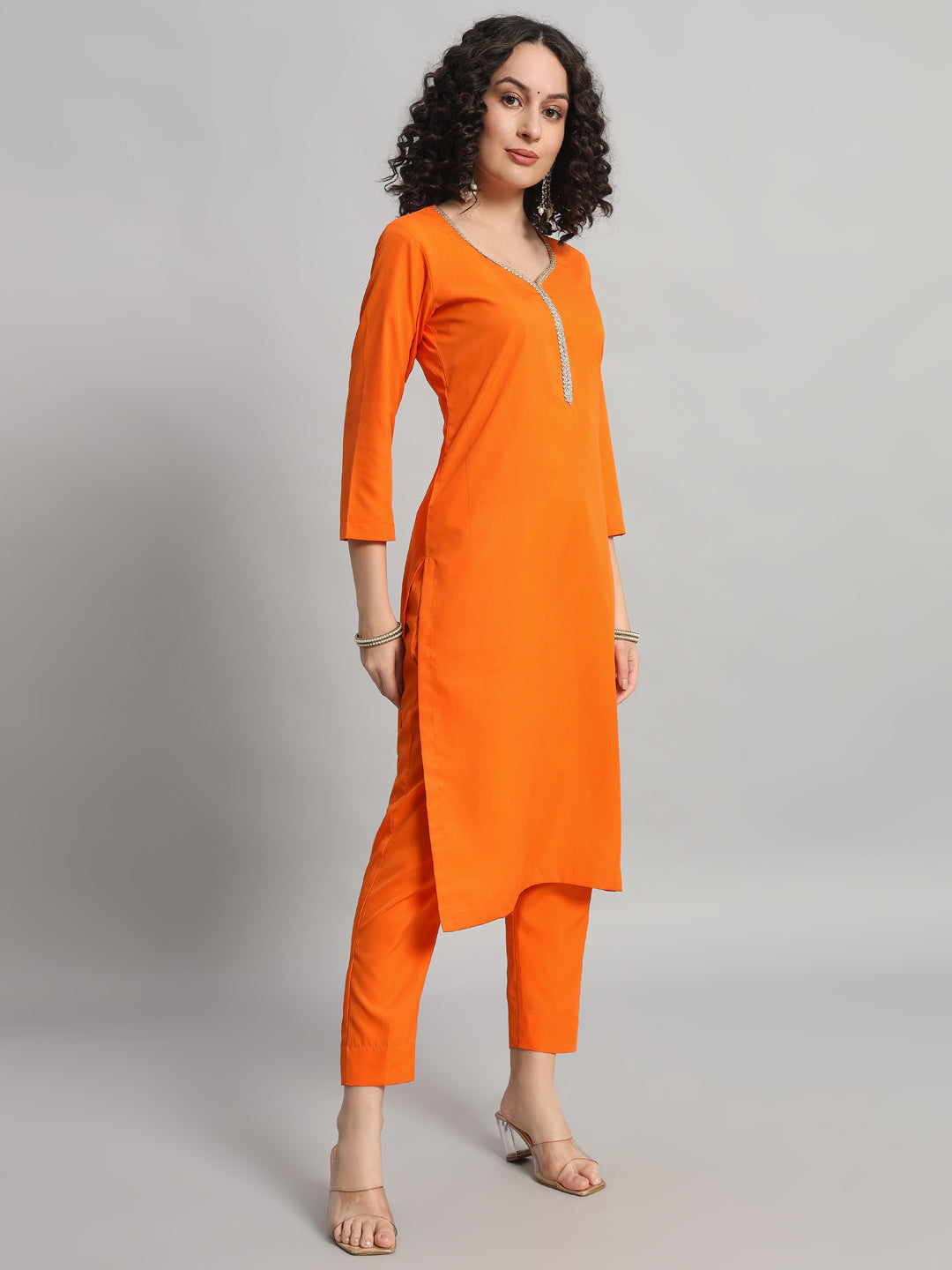 Adaa Bazaar Women's Readymade Suit (Orange) With Dupatta