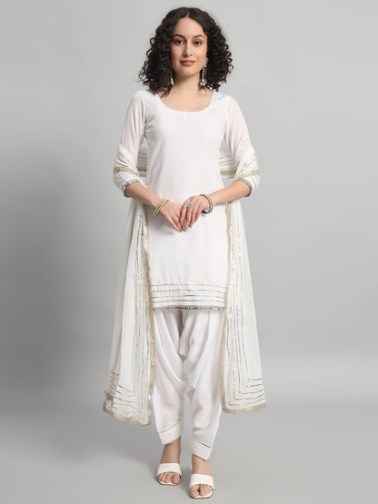 Adaa Bazaar Women's Readymade Suit (White) With Dupatta