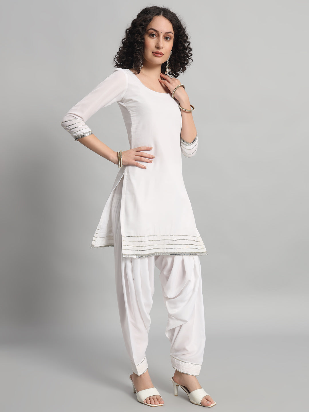 Adaa Bazaar Women's Readymade Suit (White) With Dupatta