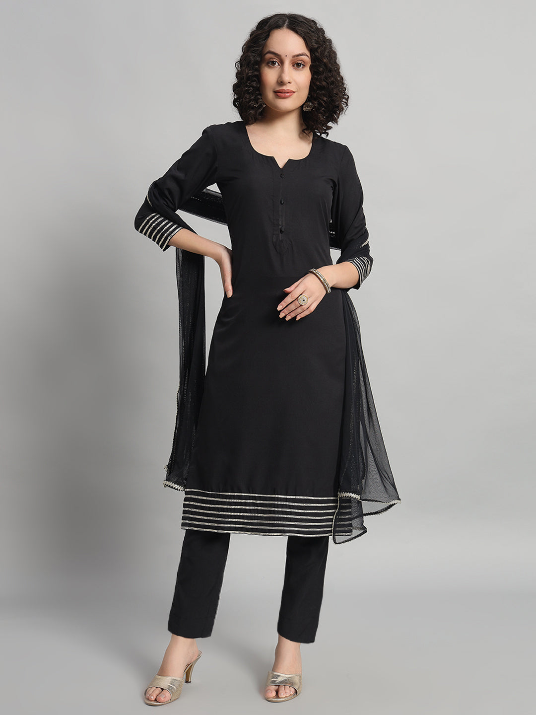 Adaa Bazaar Women's Readymade Suit (Black) With Dupatta