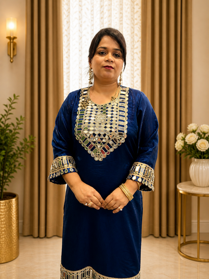 Adaa Bazaar Women's Royal Blue Colour Sequin and Mirror Work Suits With Dupatta