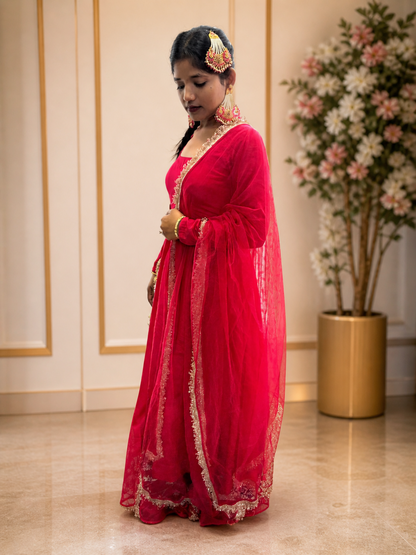 Adaa Bazaar Women's Readymade Anarkali Suit (Maganta ) With Dupatta