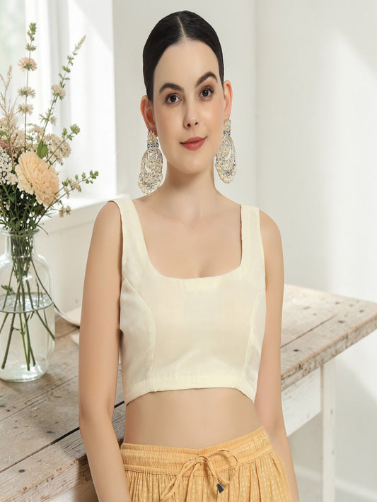 Adaa Bazaar Women's Readymade Creame Blouse With Cut Sleeves