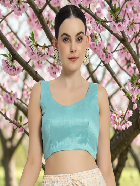 Adaa Bazaar Women's Readymade Firozi Blouse With Half Sleeves