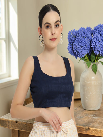 Adaa Bazaar Women's Readymade Blue Silk Blouse