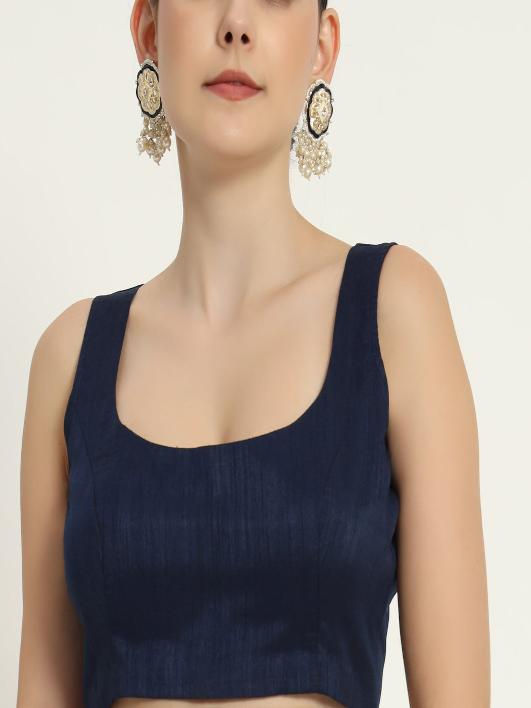 Adaa Bazaar Women's Readymade Blue Silk Blouse