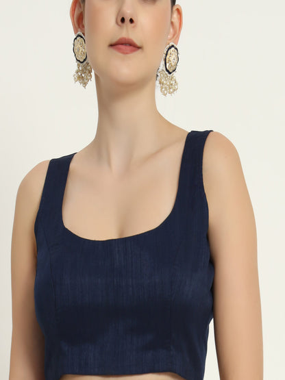 Adaa Bazaar Women's Readymade Blue Silk Blouse