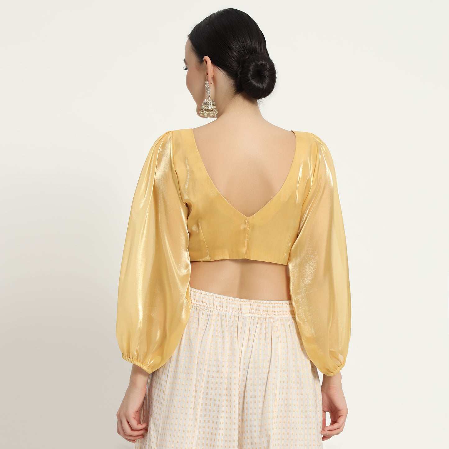 Adaa Bazaar Women's Readymade Golden Blouse With Full Sleeves V Neckline