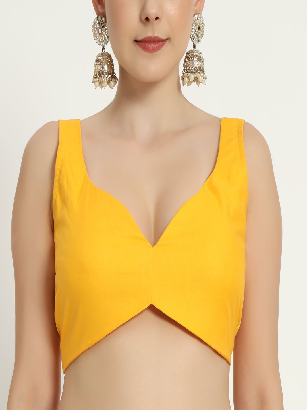 Adaa Bazaar Women's Readymade Yellow Blouse With Cut Sleeves