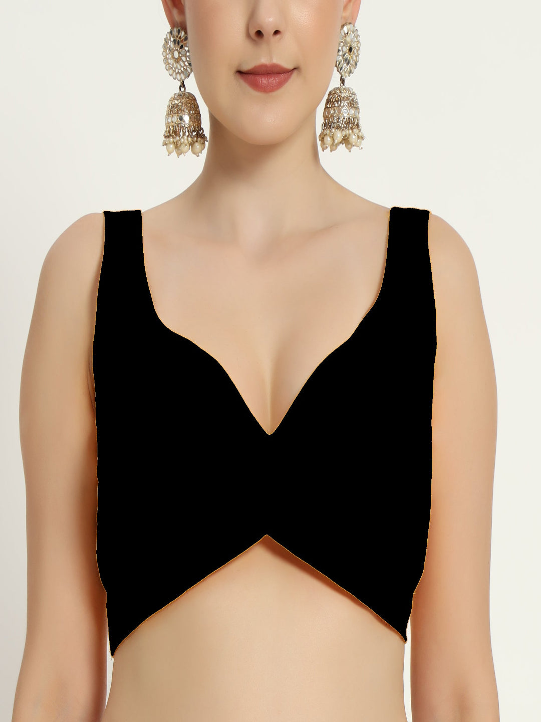 Black sweetheart neck cut sleevs Blouse with front corve design