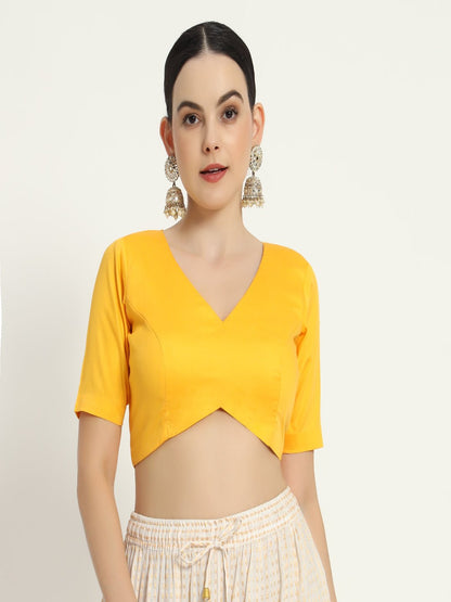 Adaa Bazaar Women's Readymade Yellow Blouse With Half Sleeves