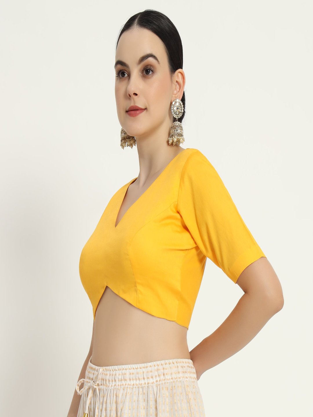 Adaa Bazaar Women's Readymade Yellow Blouse With Half Sleeves