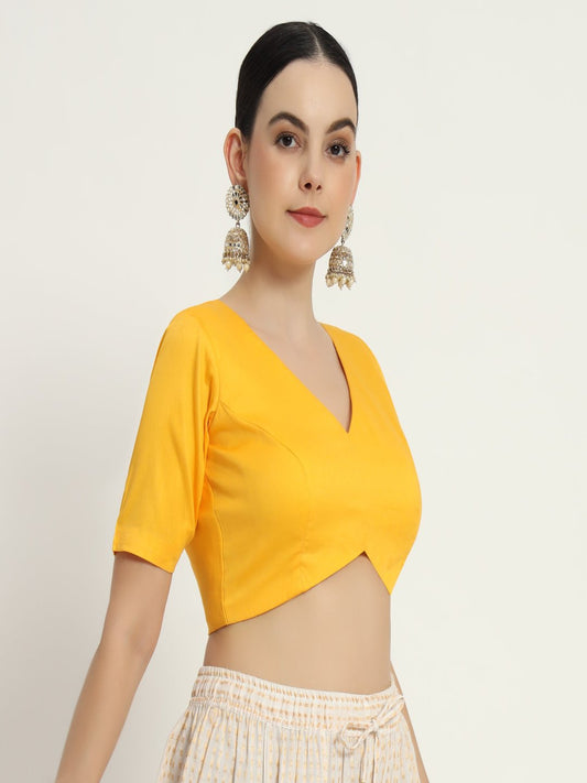 Adaa Bazaar Women's Readymade Yellow Blouse With Half Sleeves