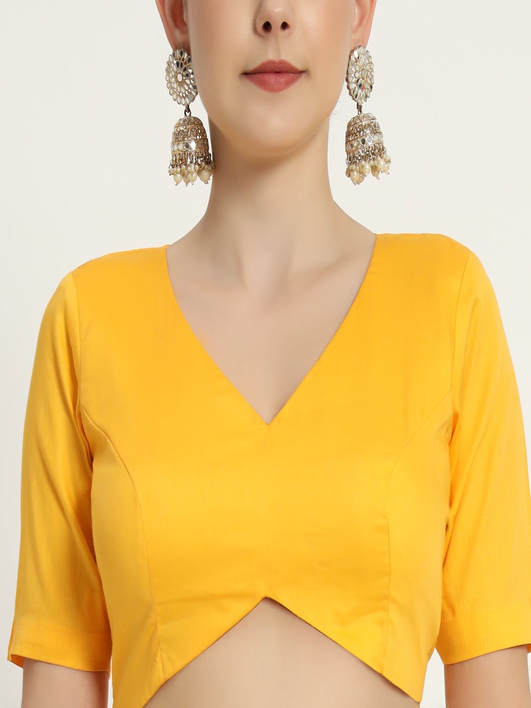 Adaa Bazaar Women's Readymade Yellow Blouse With Half Sleeves