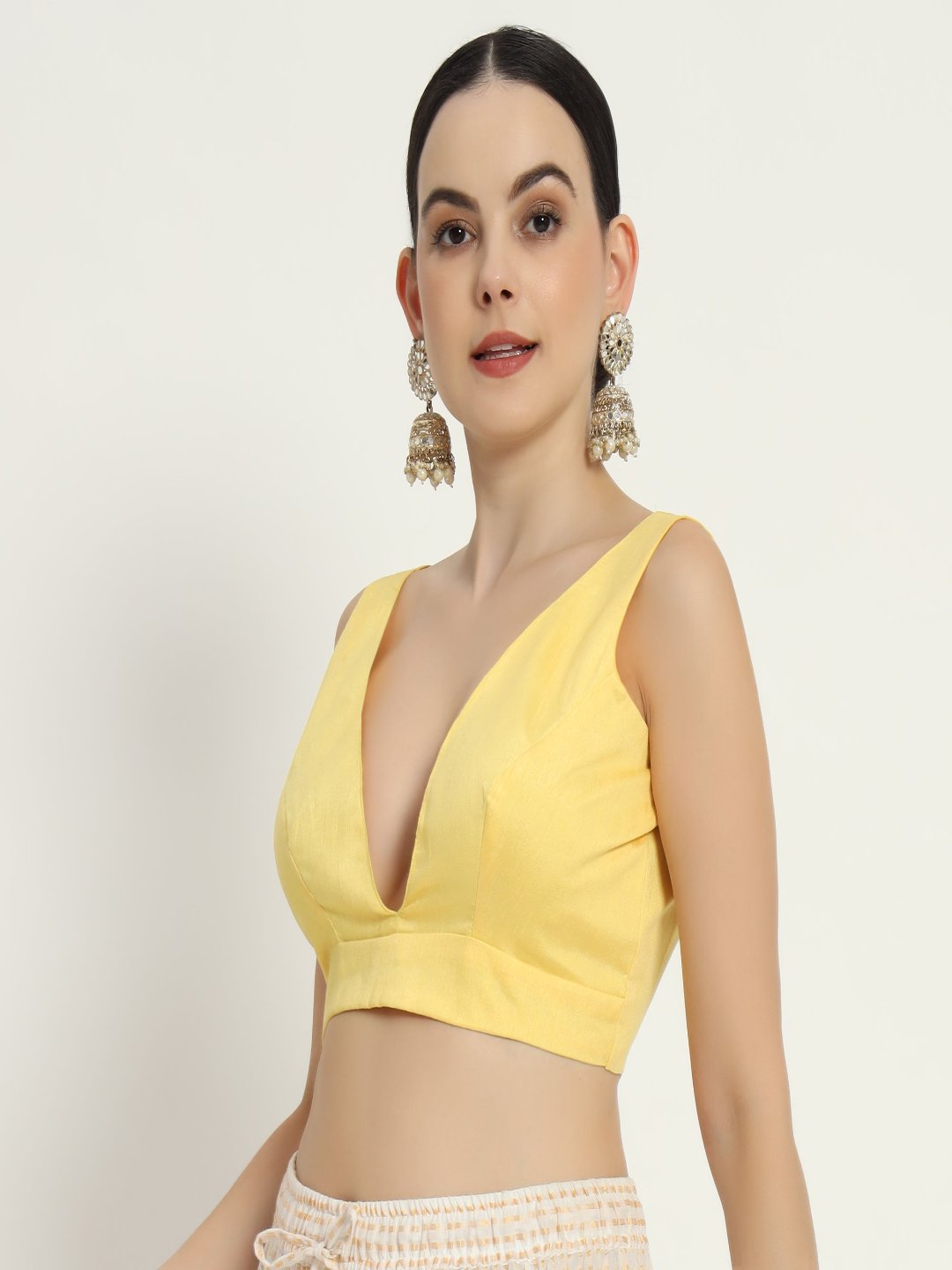 Adaa Bazaar Women's Readymade Yellow Blouse With Cut Sleeves