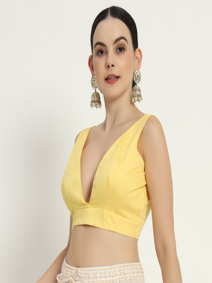 Adaa Bazaar Women's Readymade Yellow Blouse With Cut Sleeves