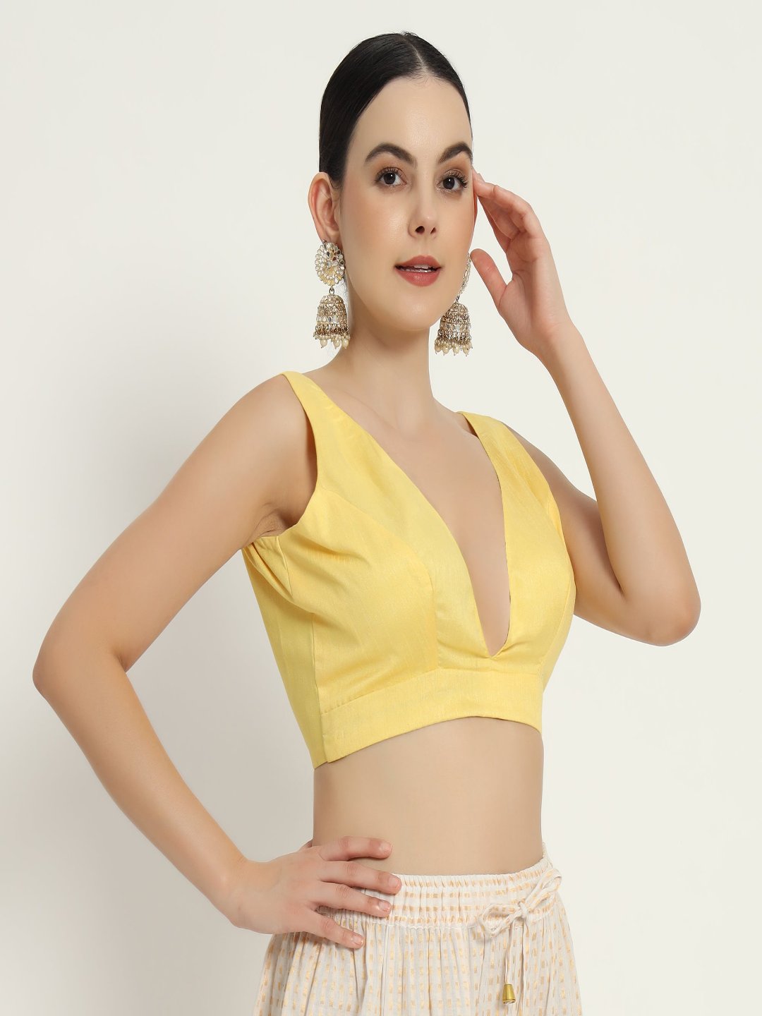 Adaa Bazaar Women's Readymade Yellow Blouse With Cut Sleeves