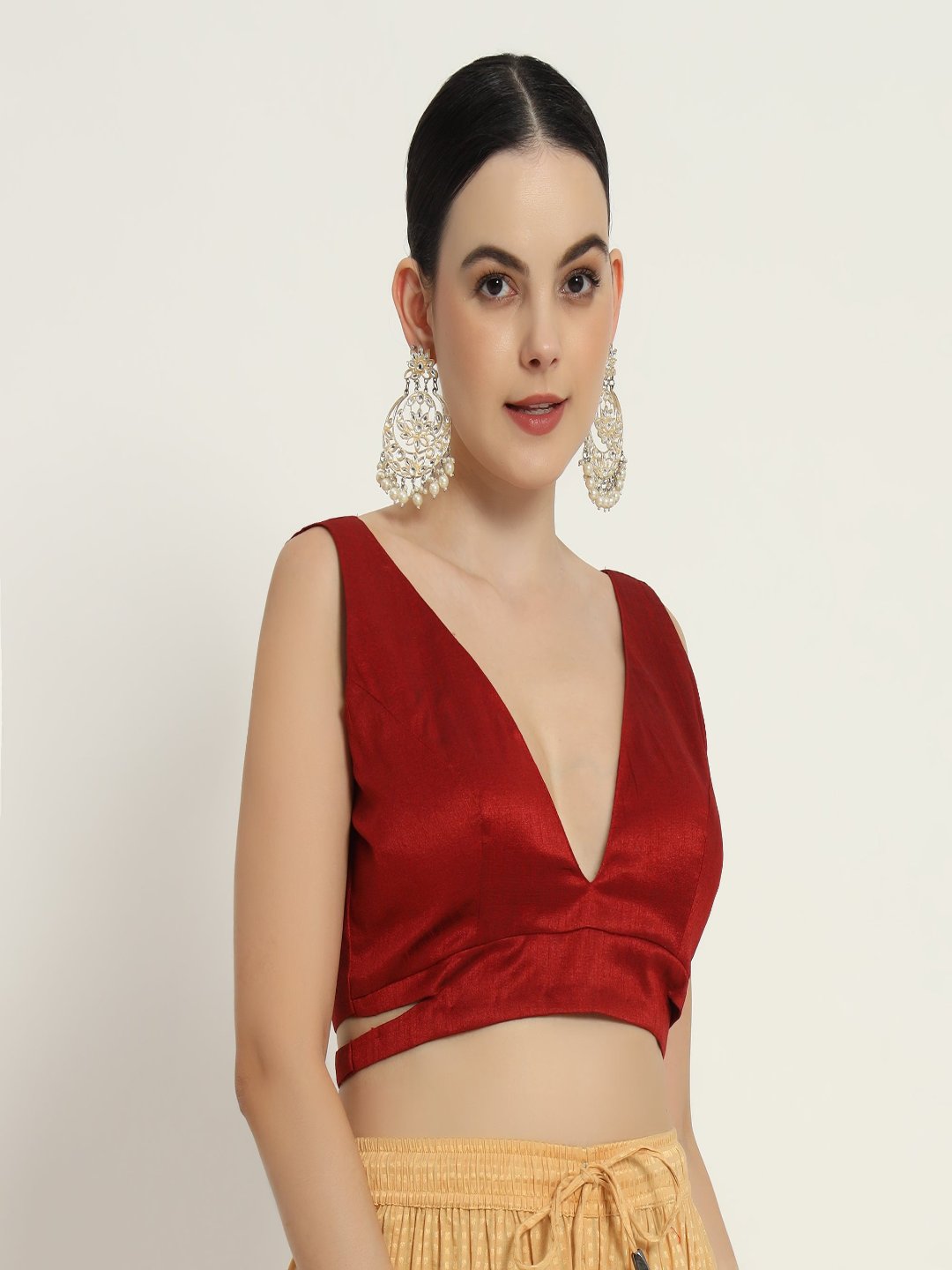 Adaa Bazaar Women's Readymade Red Blouse With Cut Sleeves