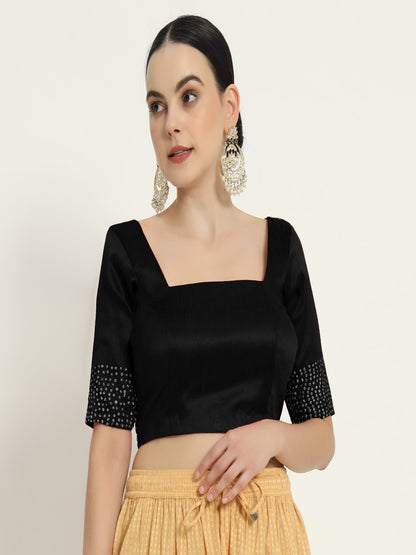 Adaa Bazaar Women's Handmade Black Blouse With Stone Work Half Sleeves