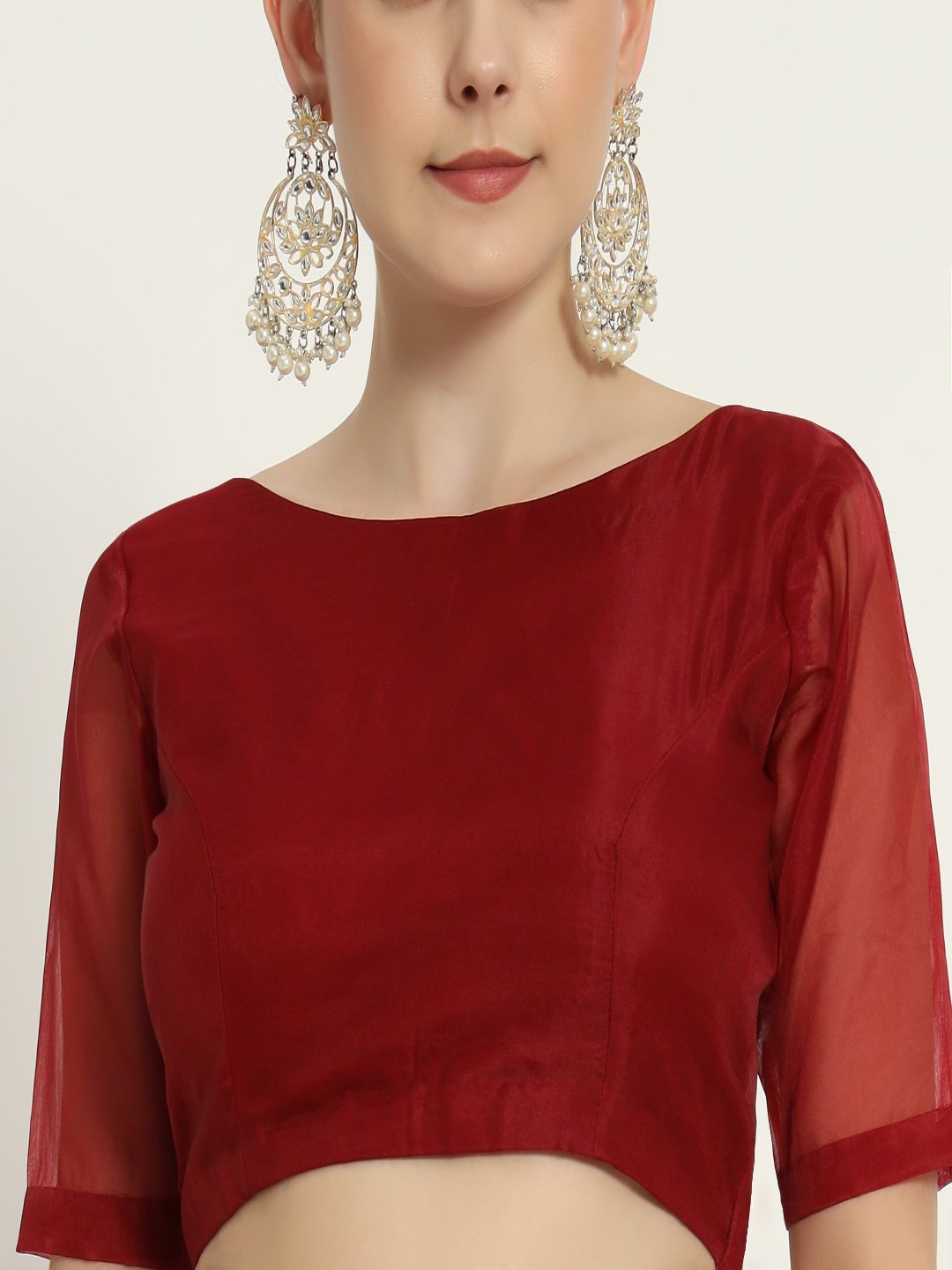 Adaa Bazaar Women's Readymade Red Blouse With Half Sleeves