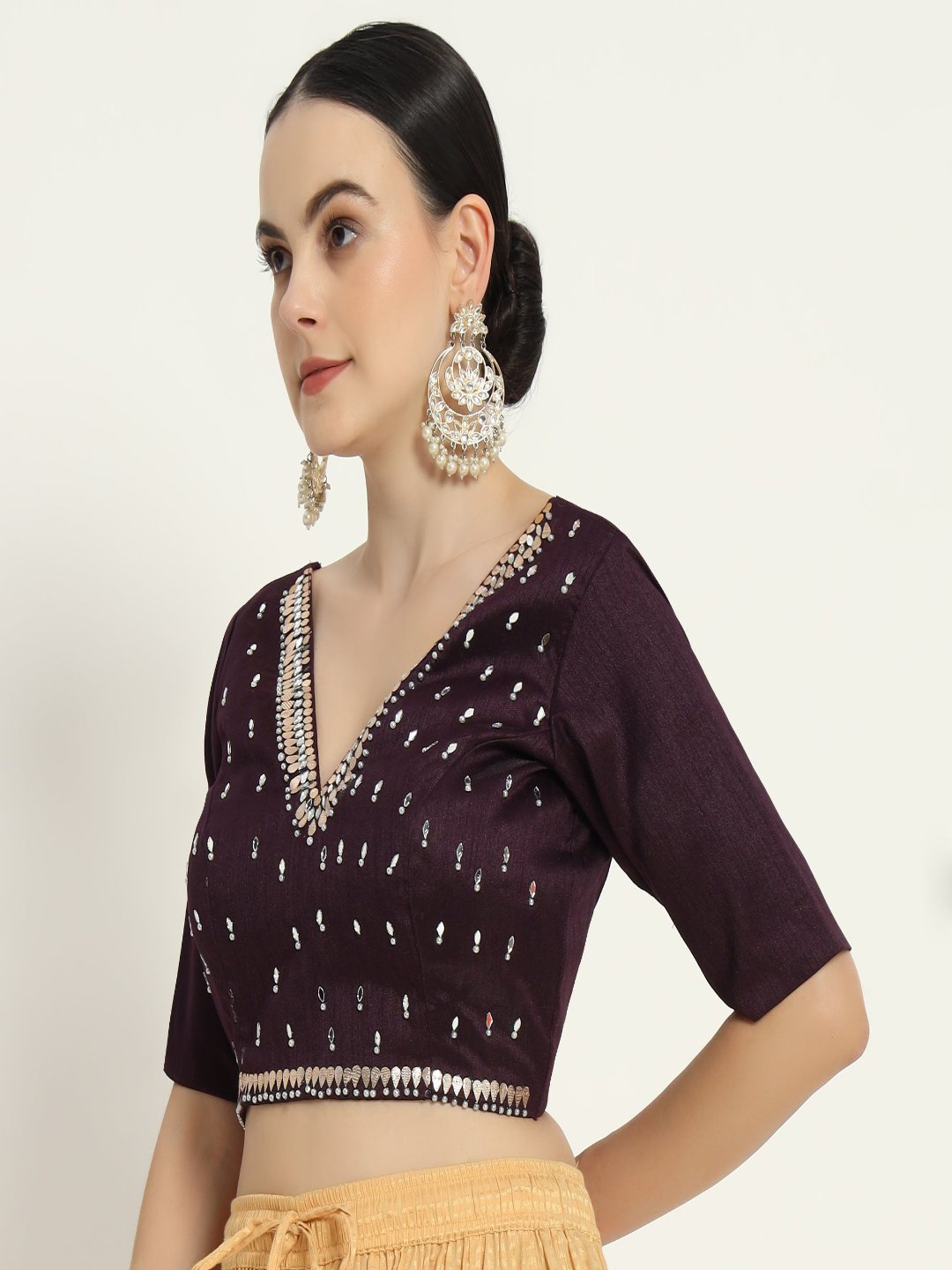 Adaa Bazaar Women's Readymade Wine Blouse With Half Sleeves