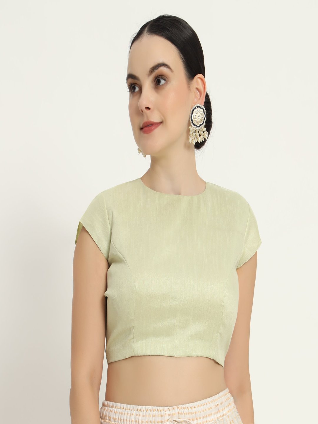 Adaa Bazaar Women's Readymade Lime Blouse With Half Sleeves