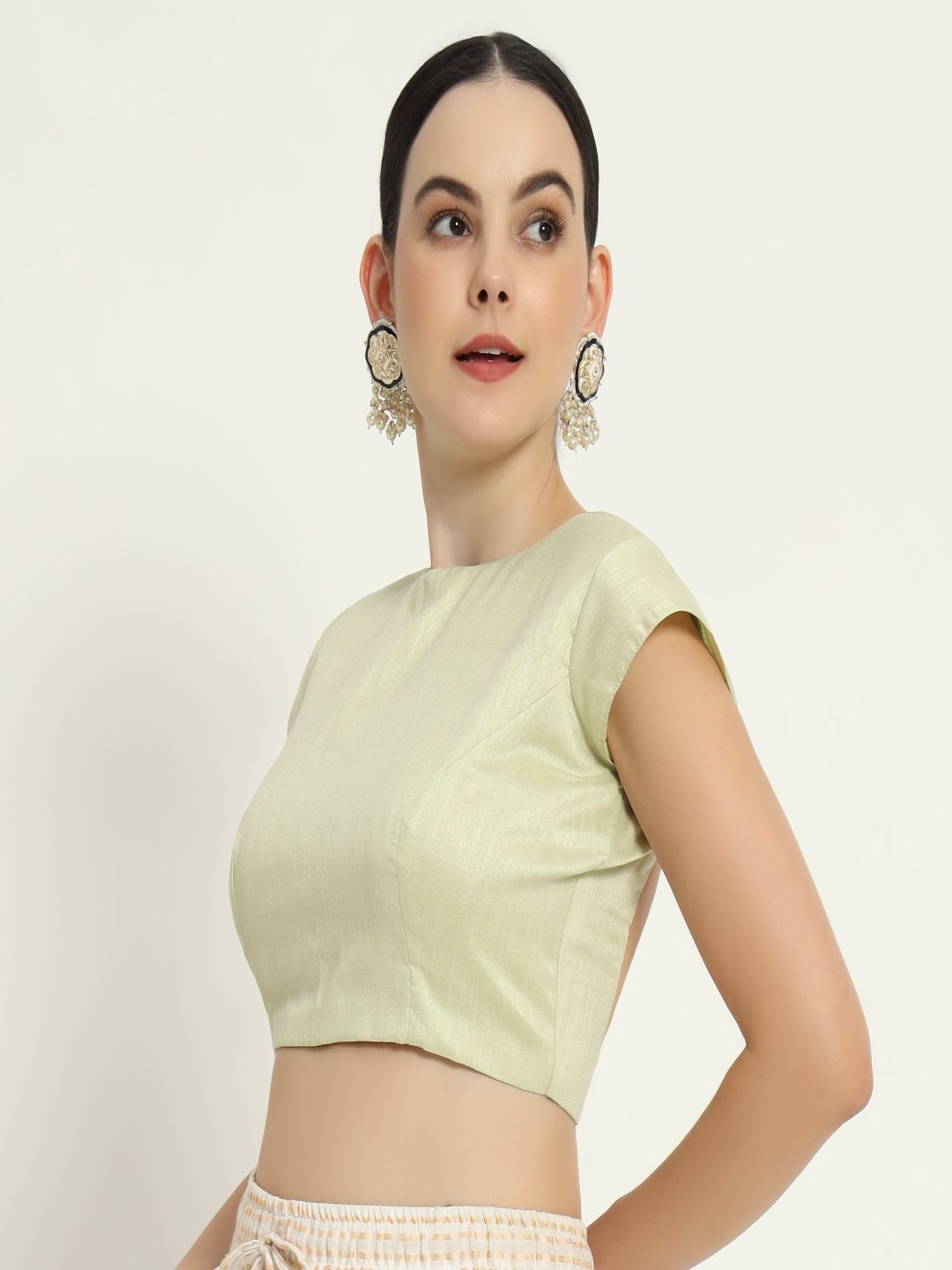 Adaa Bazaar Women's Readymade Lime Blouse With Half Sleeves