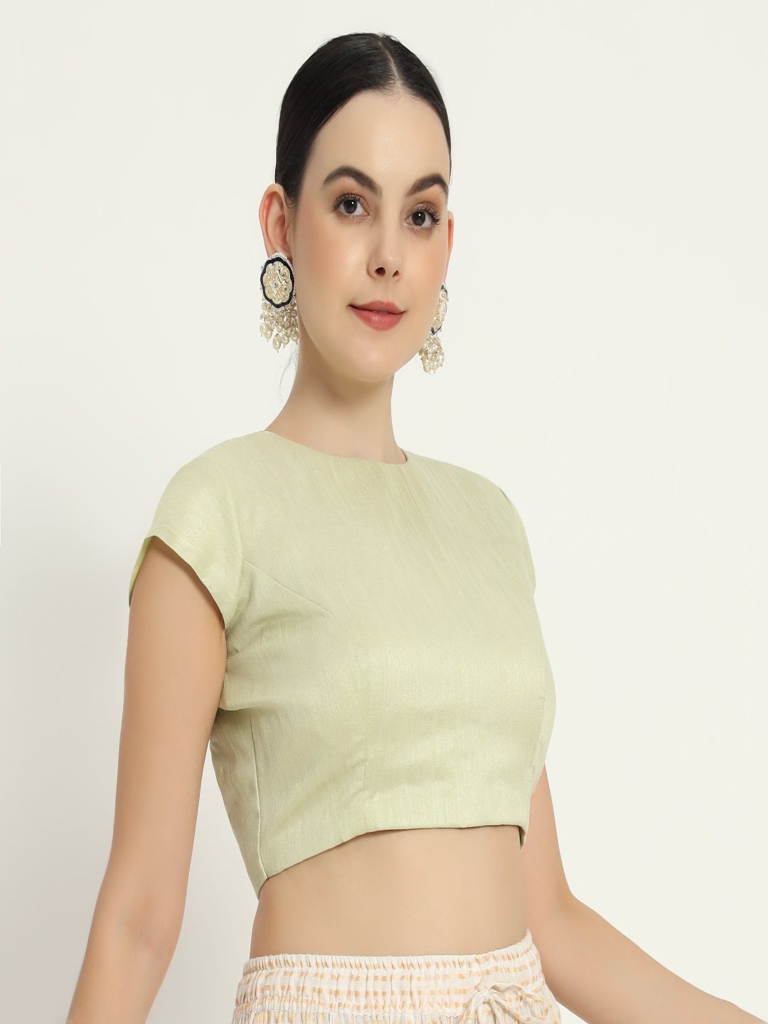 Adaa Bazaar Women's Readymade Lime Blouse With Half Sleeves