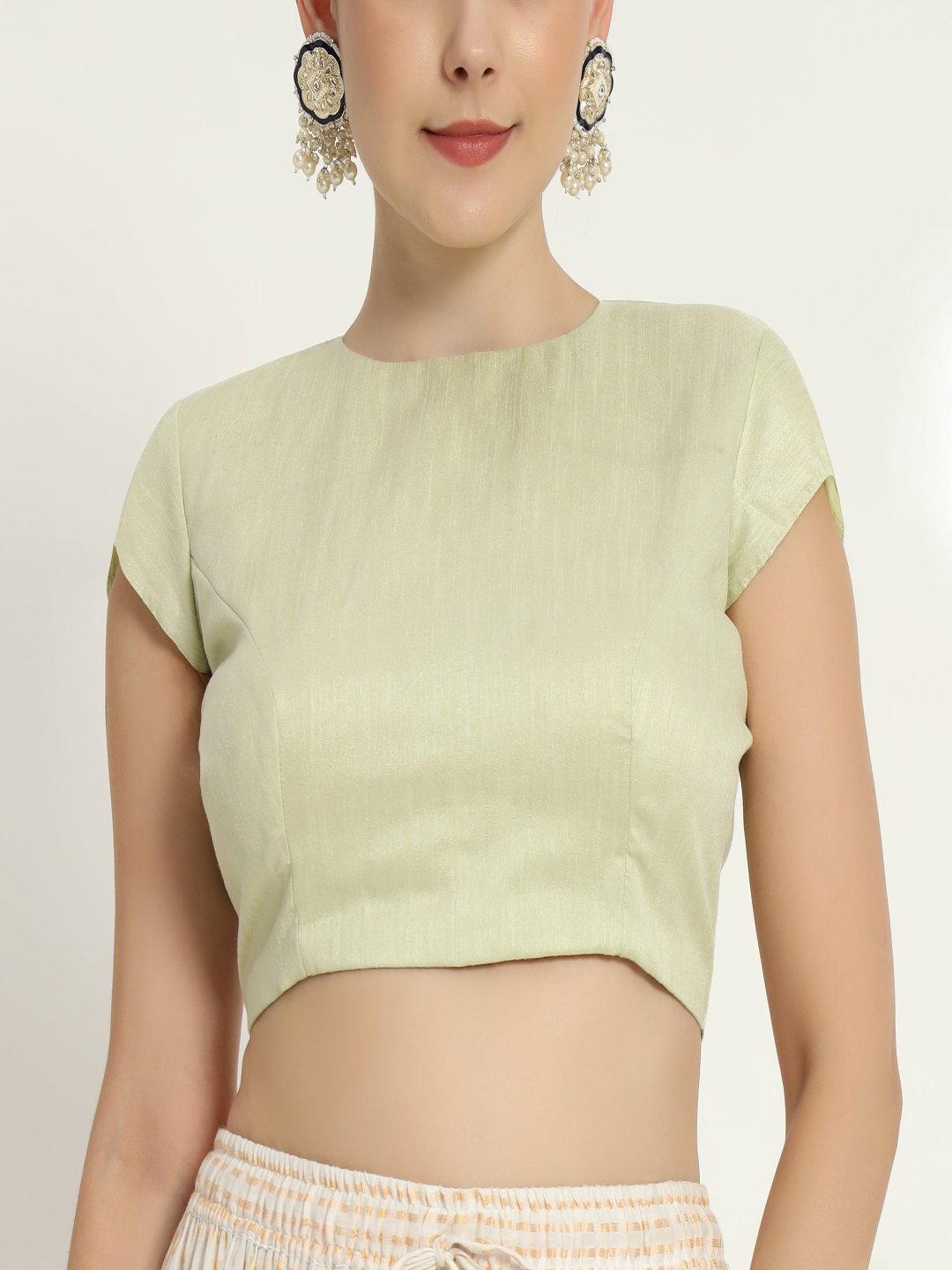 Adaa Bazaar Women's Readymade Lime Blouse With Half Sleeves