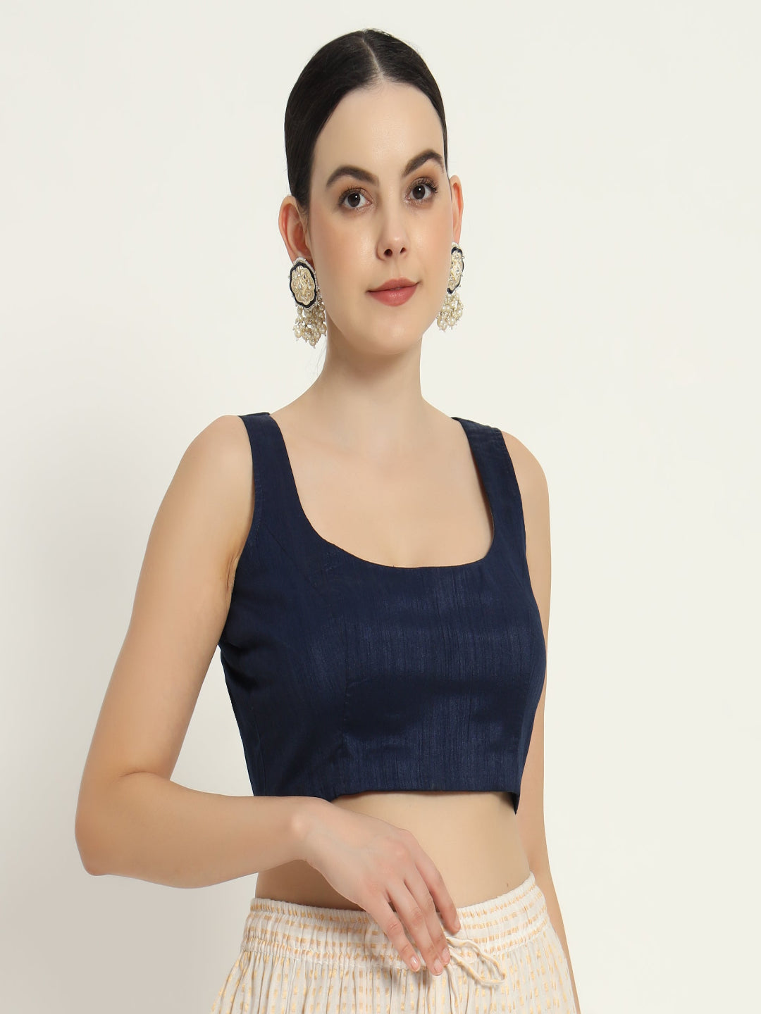 Adaa Bazaar Women's Readymade Blue Silk Blouse