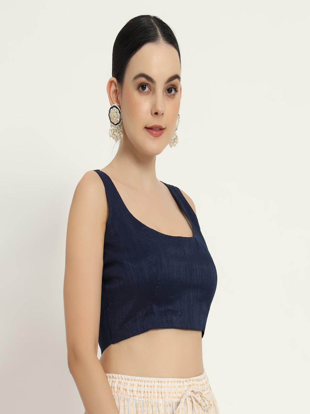 Adaa Bazaar Women's Readymade Blue Silk Blouse