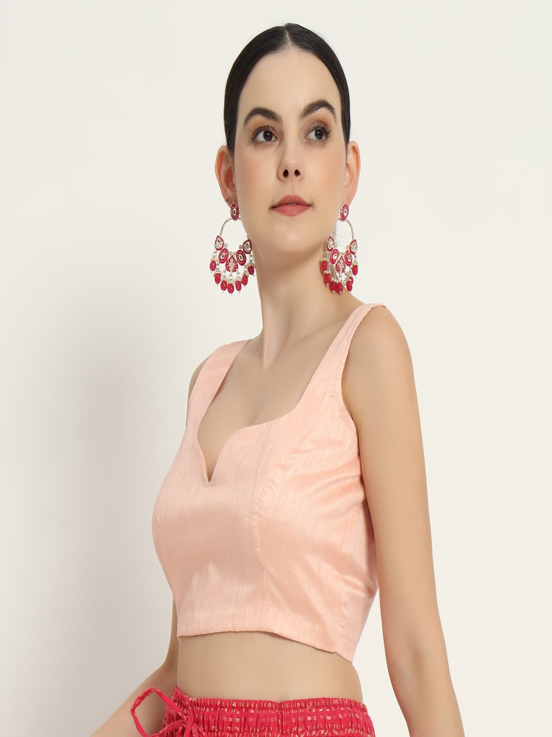 Adaa Bazaar Women's Readymade Pink Blouse With Cut Sleeves