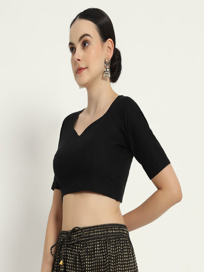Adaa Bazaar Women's Readymade Black Blouse With Half Sleeves