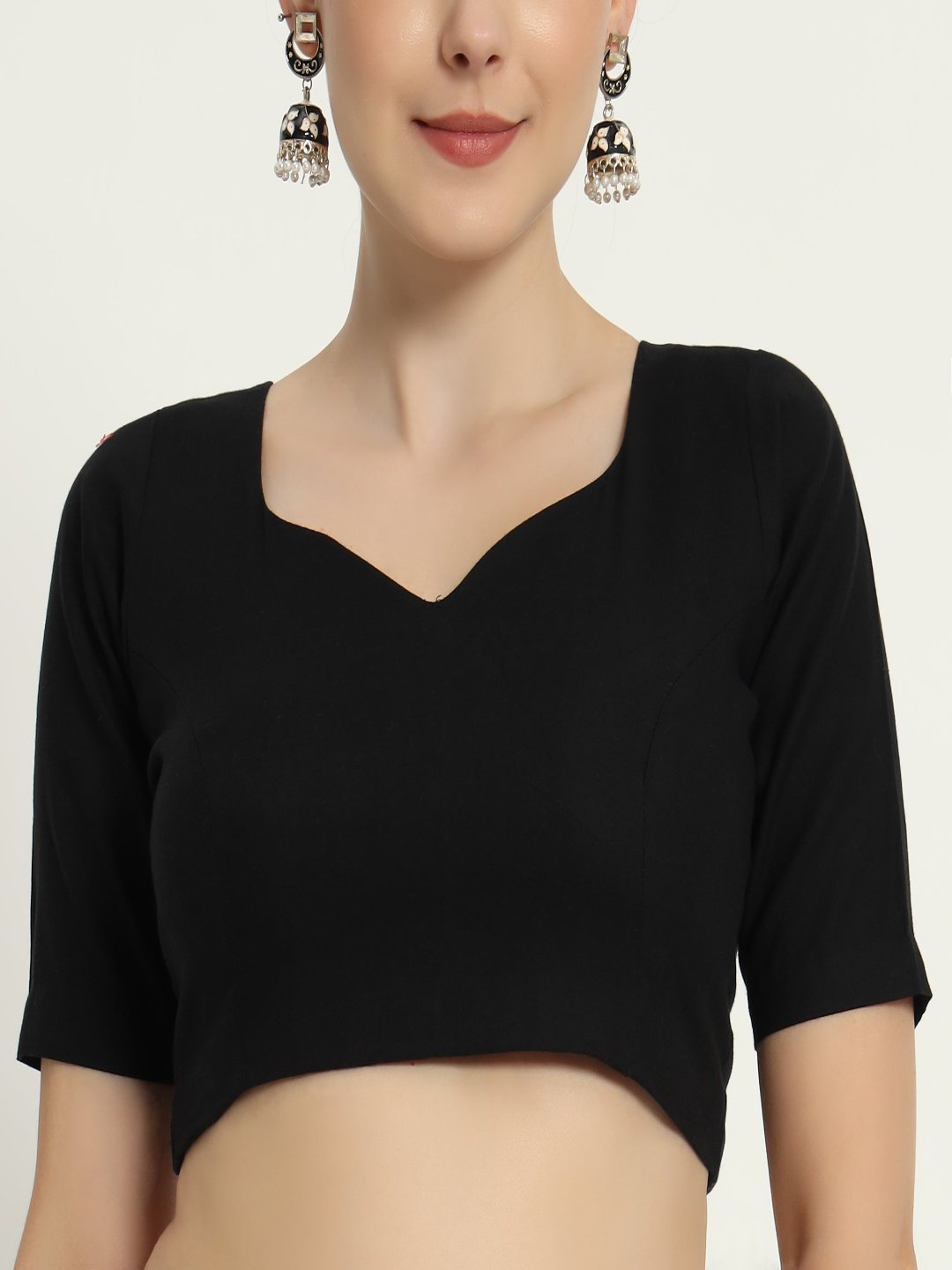 Adaa Bazaar Women's Readymade Black Blouse With Half Sleeves