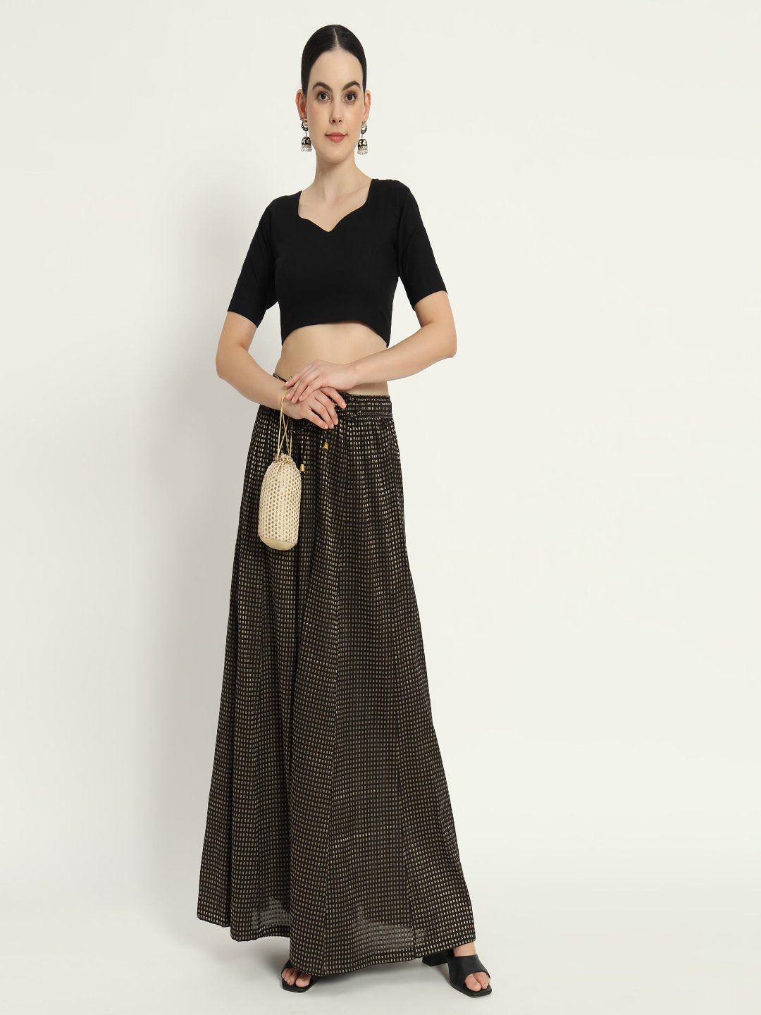 Adaa Bazaar Women's Readymade Black Blouse With Half Sleeves