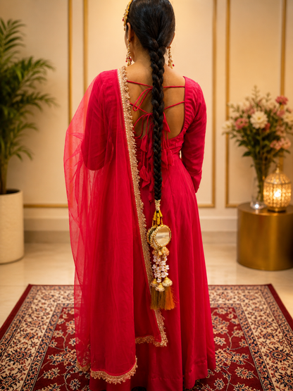 Adaa Bazaar Women's Readymade Anarkali Suit (Maganta ) With Dupatta