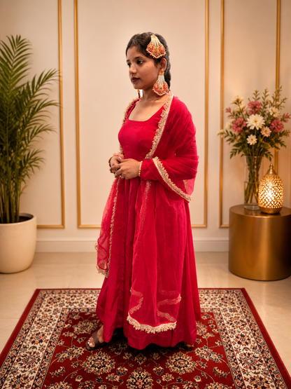 Adaa Bazaar Women's Readymade Anarkali Suit (Maganta ) With Dupatta