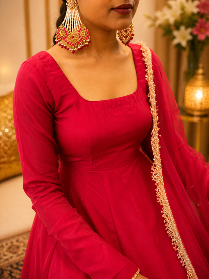 Adaa Bazaar Women's Readymade Anarkali Suit (Maganta ) With Dupatta