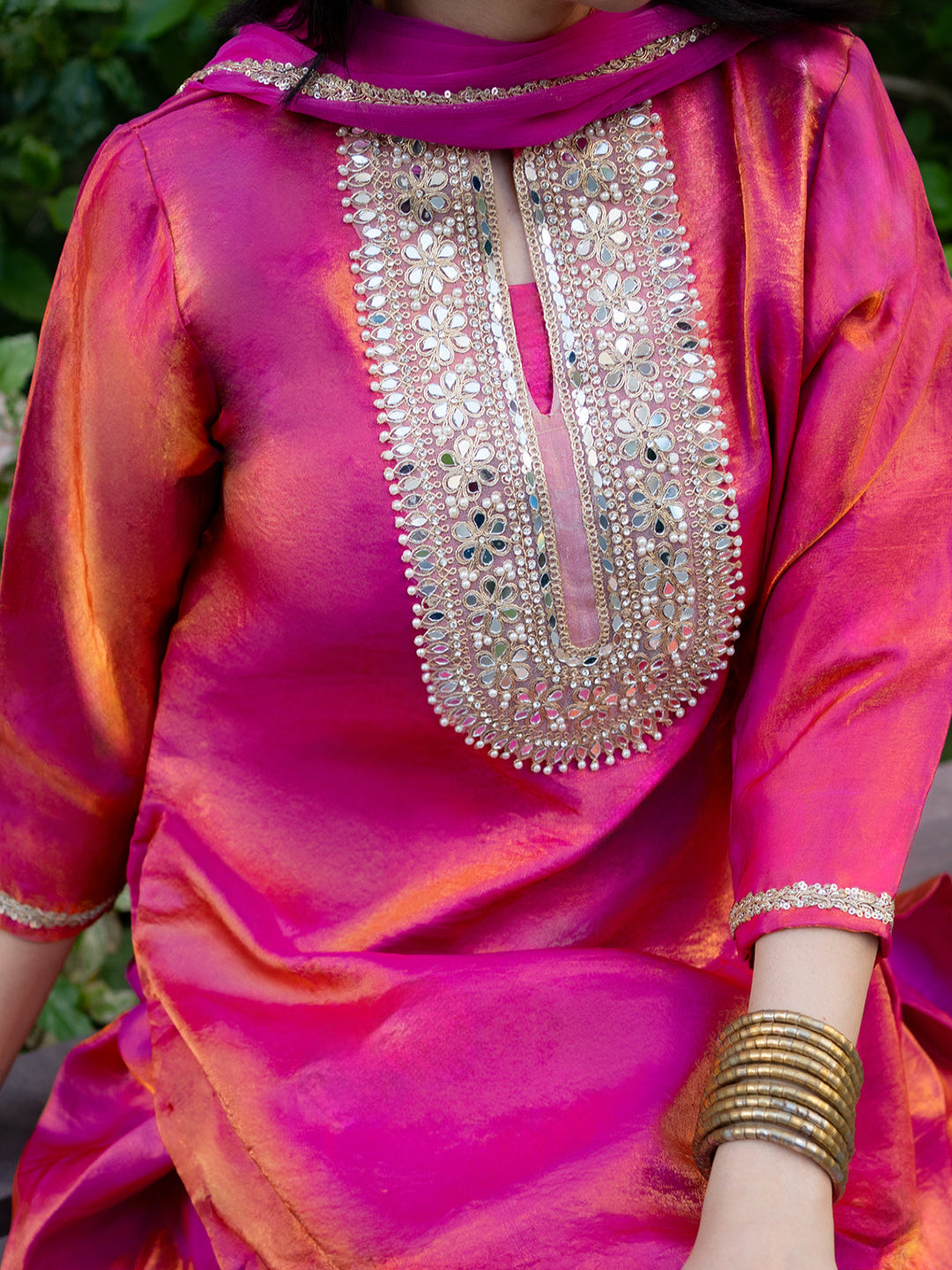 Adaa Bazaar Women's Pink Sequin and Mirror Work Suits With Dupatta