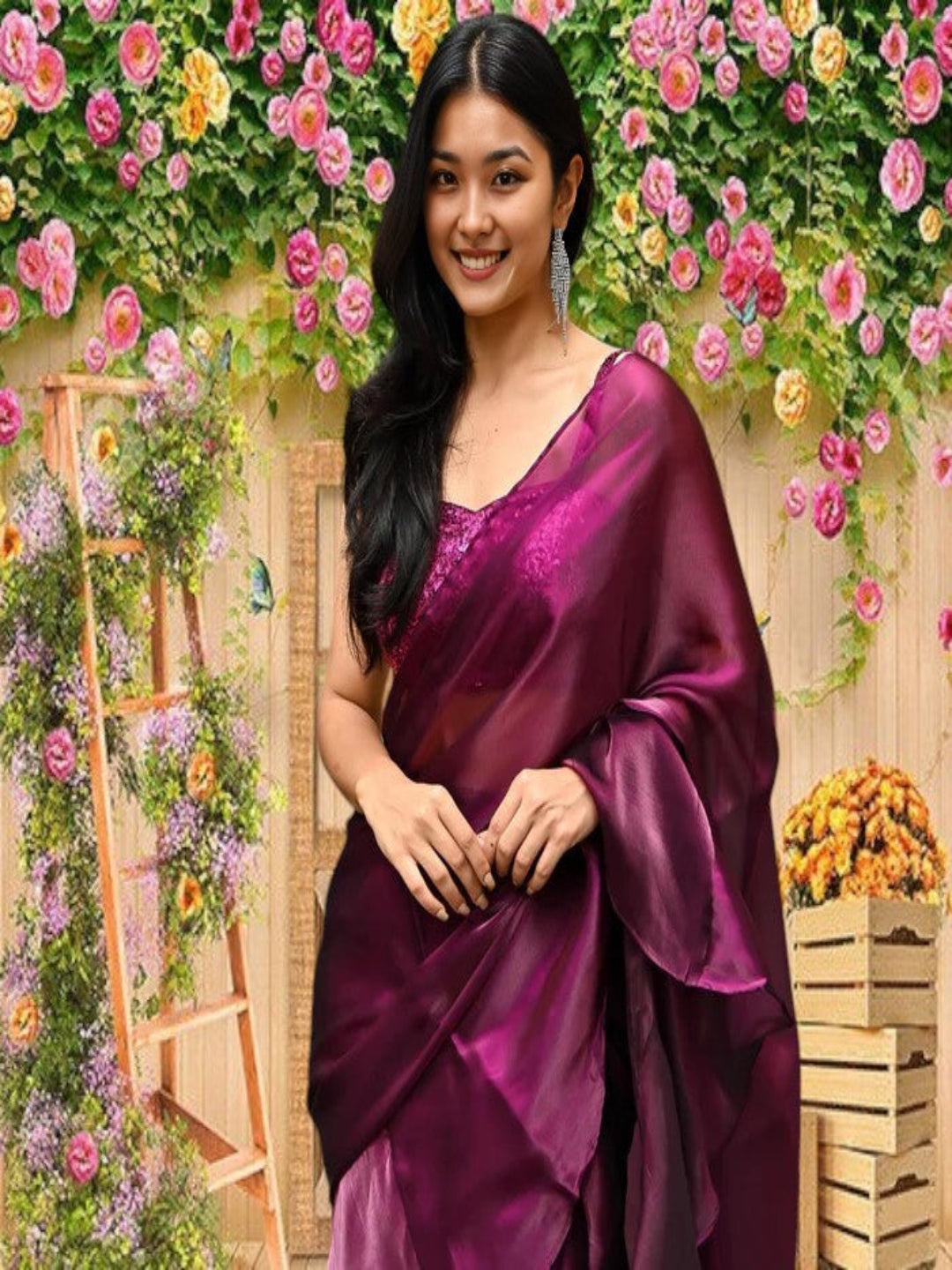Adaa Bazaar Women's Indo-Western Ready to Wear Saree With Stitched Blouse