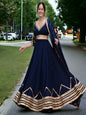 Adaa Bazaar Women's Blue Velvet Lehenga Set