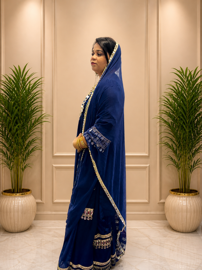 Adaa Bazaar Women's Royal Blue Colour Sequin and Mirror Work Suits With Dupatta