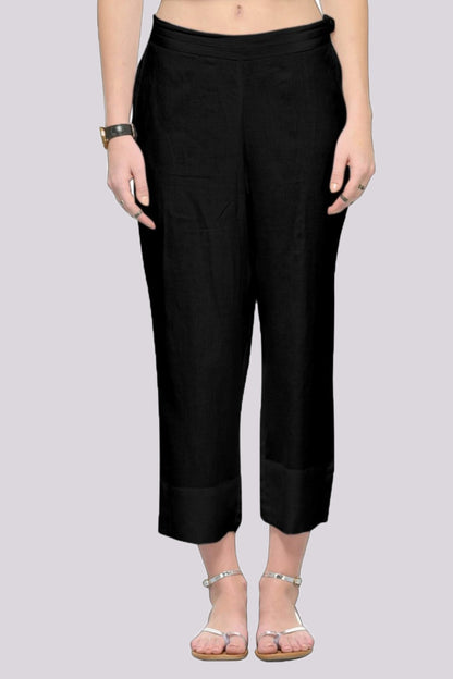 Adaa Bazaar Women's Rayon Ankle Length Pant Black