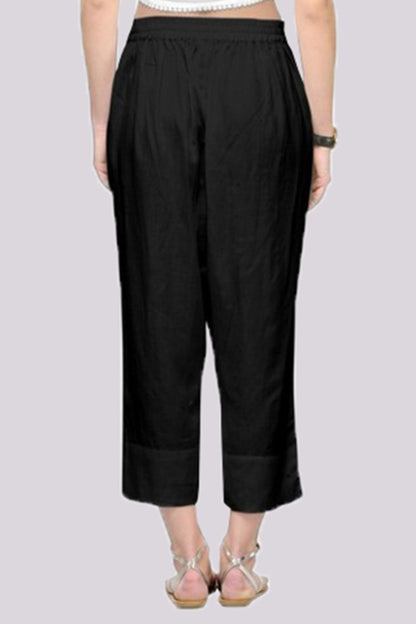 Adaa Bazaar Women's Rayon Ankle Length Pant Black